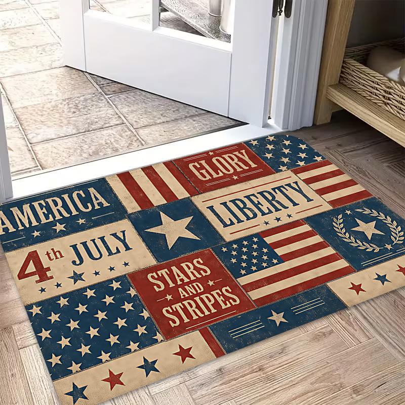 1pc American Vintage Patriotic Non-Slip Suitable for Home & Outdoor, Machine Washable Easy-Clean Mat with Suitable for Entryway, Bedroom, Balcony Deco
