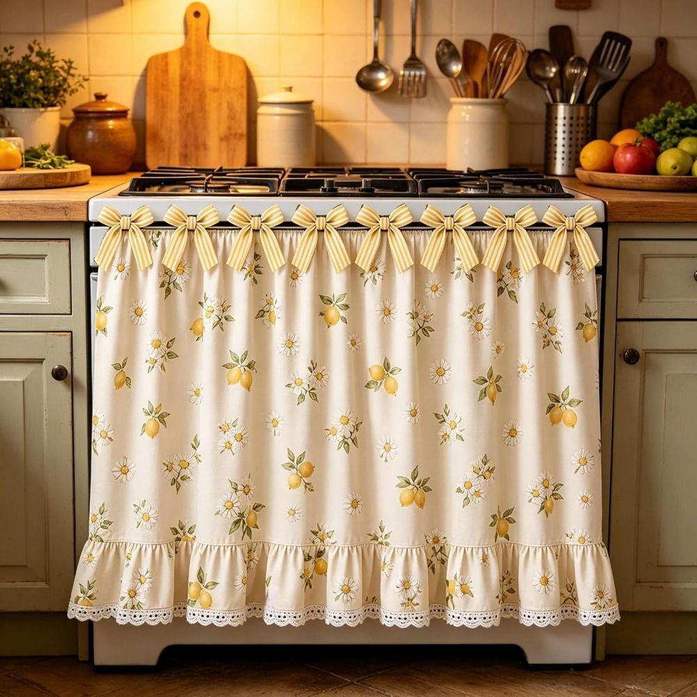 Lace Ruffle Trim Oven Curtain Cotton Blend Farmhouse Stove Skirt Rustic Stove Cover Skirt Home