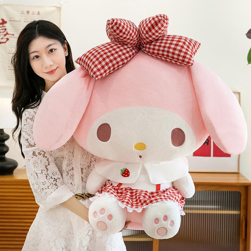 Schleife Melodie Plüschtier Erdbeer Karomuster Rock Melodie Puppe Kissen Geschenk