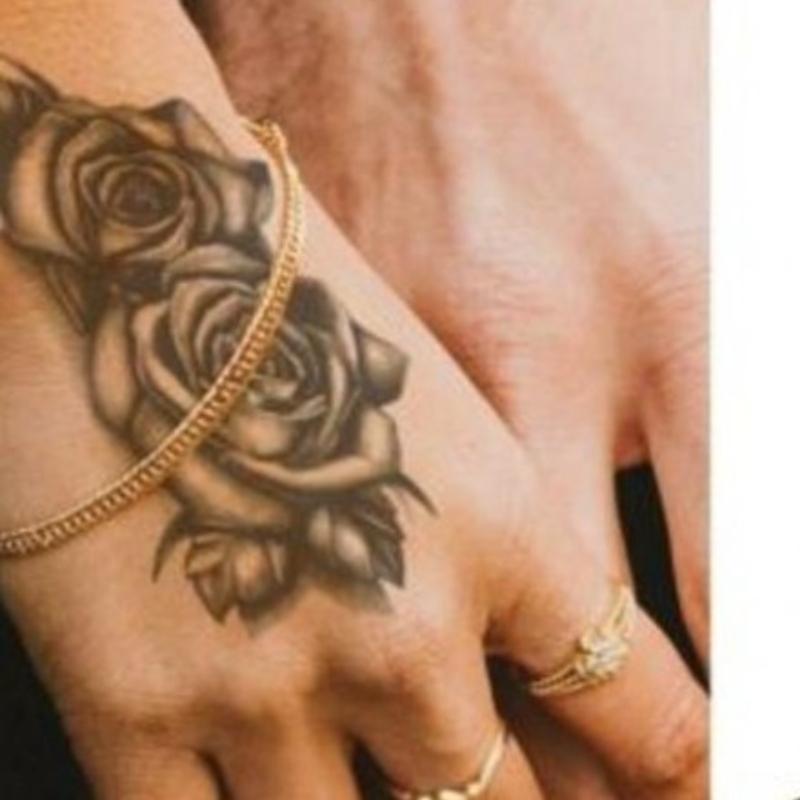 10 STÜCK Temporäres Tattoo Schwarz Doppelte Rose Tattoo Aufkleber Fake Body Art Aufkleber Wasserdicht Damen Herren