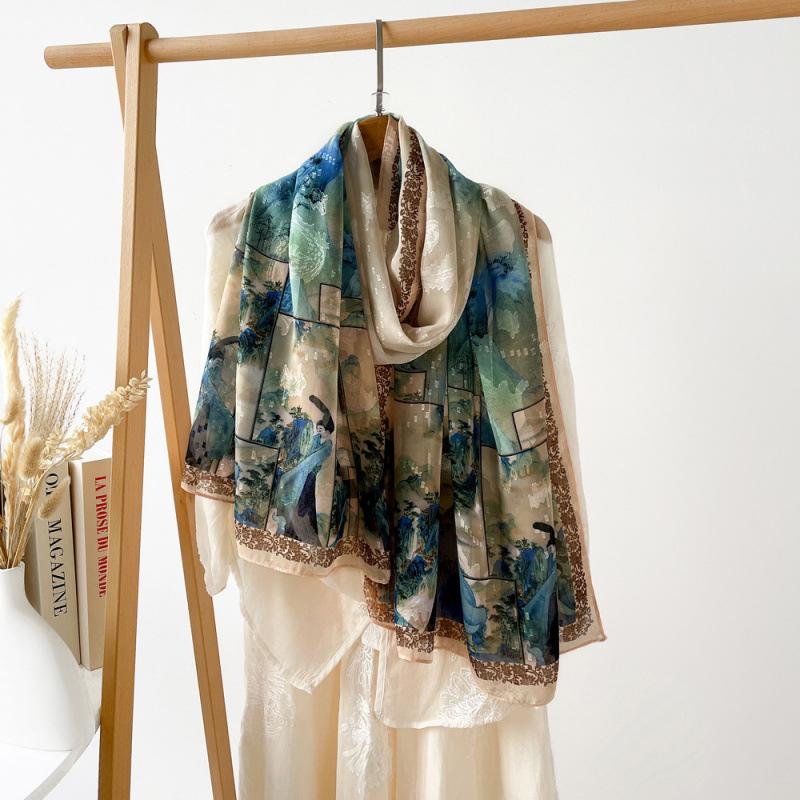 Women's Big Shawl Chinese Style Hollow Flower Cut Scarf Suzhou Garden Print Shawl High-quality Sun Protection Scarf Scarf