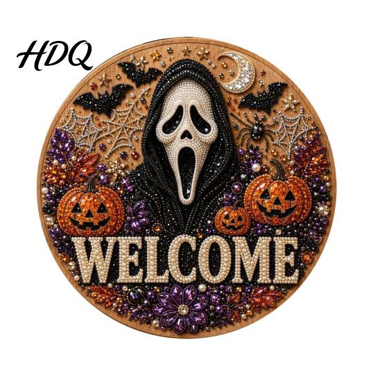 Faux Pearl Painting Arts Halloween Door Sign Kit Ghost Skull Skeleton Cat Welcome Handmade Decoration Crafts for Wall Craft Project