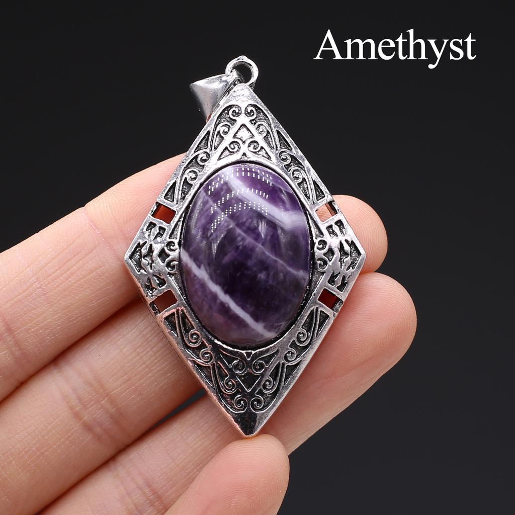 1 Stück, Reiki Heilkristall Anhänger, Europäischer und Amerikanischer Stil Handgefertigt Rhombus Naturstein Quarz Amethyst Edelstein Charms zur Schmuckherstellung DIY