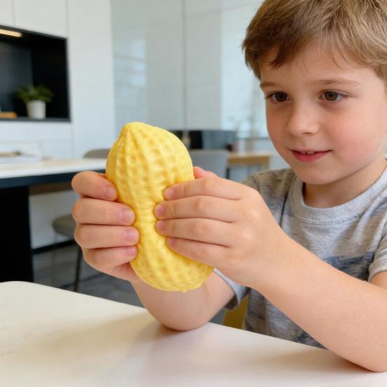 Großes weiches Erdnuss-Quetschspielzeug mit Deckel, langsam aufsteigend, TPR-Stressabbauer, realistisch geformtes Lebensmittel-Fidget für Kinder und Erwachsene, süße Schreibtischdekoration, Angstlinderung