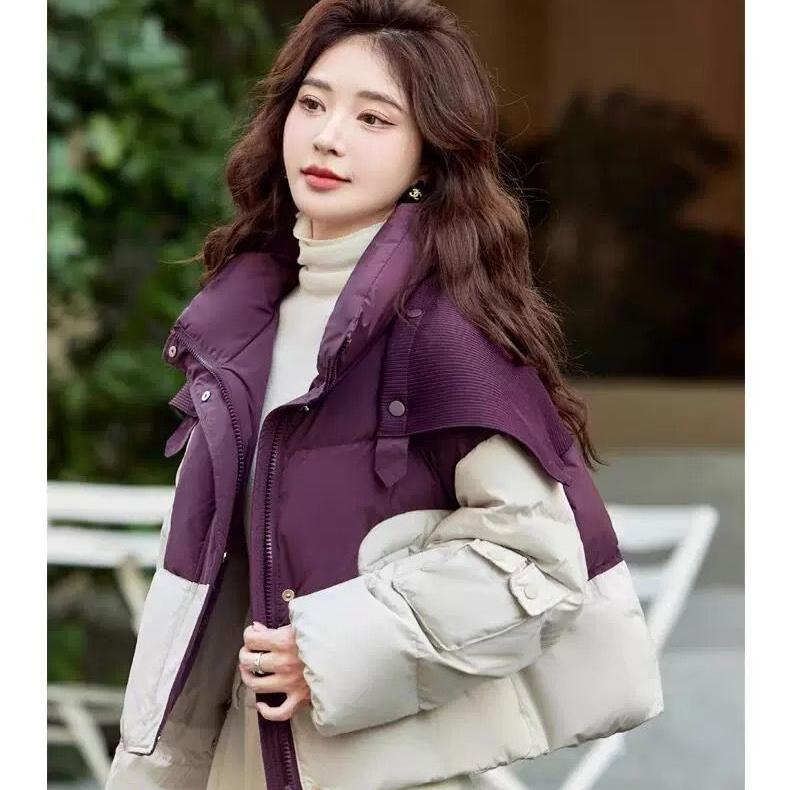 Winter Damen Kurze Jacke Koreanischer Stil Locker Stehkragen Baumwollmantel