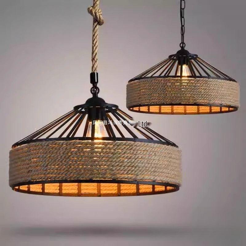 Retro Wrought Iron Pendant Light – Hemp Rope Design for Clothing Stores, Cafes, Restaurants, and Bars