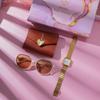 Luxury Minority Women's INS Style Versatile Elegant Vintage High-end Simple Quartz Watch   Wallet   Sunglasses 3- Gift Box Set