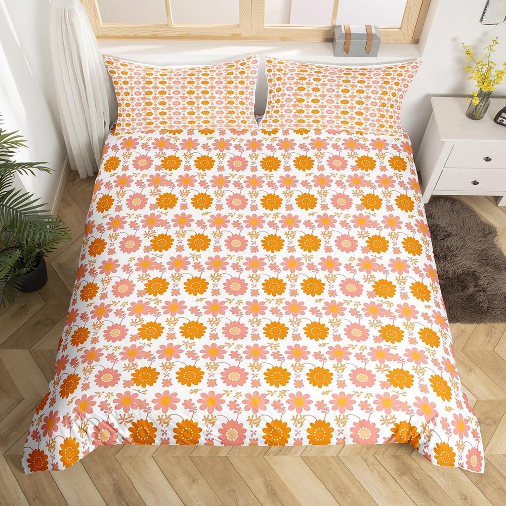 Daisy Duvet Cover Set for Kids Teens Queen Size Quilt Covers Lightweight Down Room Decor 2 Pillowcase 1 Duvet Cover No Comforter
