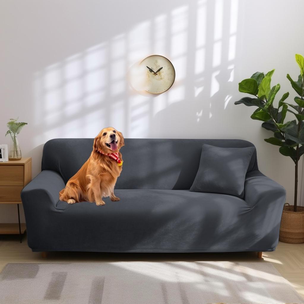 Velvet Couch Cover for 1/2/3/4 Cushion Couch Covers Stretch Sofa Slipcover with Non Skid Foam Elastic Bottom Furniture Protector