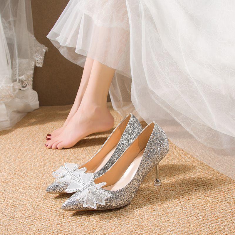 stiletto bow bridesmaid crystal high heels Mary Jane single shoes French wedding dress wedding shoes 2025 spring and autumn new