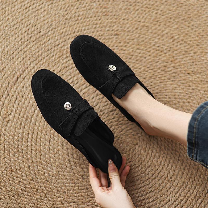 New Women's Bag Head Slippers Low Heel Slippers Large Size Shoes Flat Half Slippers Muller Cool Slippers Summer Half Drag Women