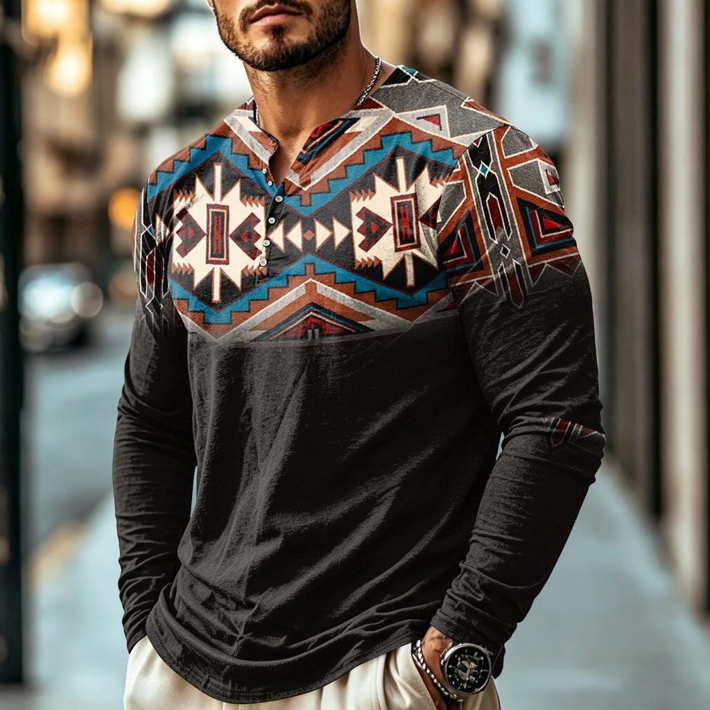 Men's Casual Vintage Boho Long Sleeve Shirt for Everyday Wear