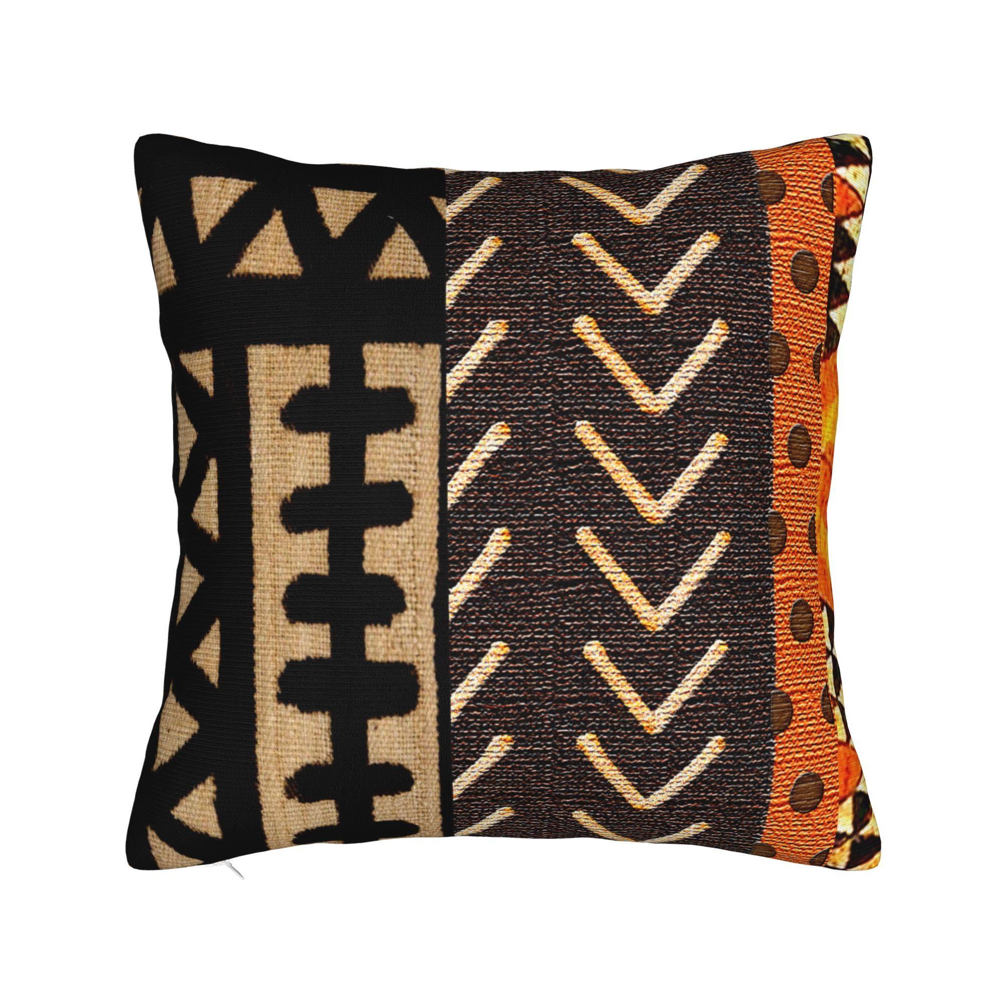 Helenal Unisex African Mud Cloth Pillowcase Soft Polyester Cushion Cover Decoration Ancient Throw Pillow Case Cover Home Zippered 40X40cm