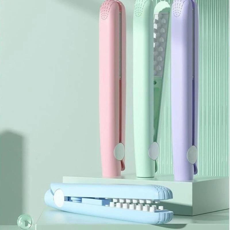 Electric Hair Curling Iron Mini Pink Corrugated Plate Compact Fast Heating Hair Styling Tool for Long Short Hair Travel Home