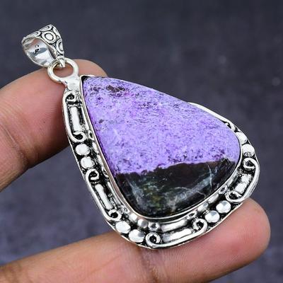 Natural Purpurite Gemstone 925 Steling Silver Jewelry Pendant 2.21" o5A01