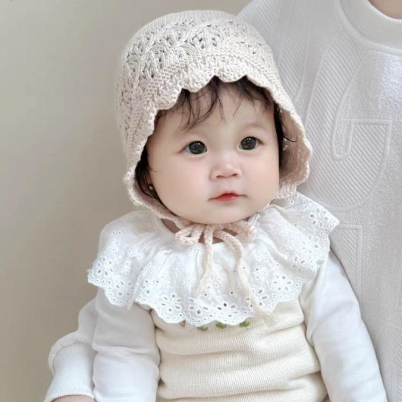 Einfarbige Trendige Baby Mütze Handgefertigter Spitzen Turban Baby Mütze Mädchen Strickmütze Neugeborenen Mütze