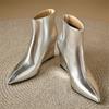 Fashion Winter Women Pointed Toe Booties Gold Silver Ankle Boots Footwear Platform High Heels Zip Wedges Shoes Woman Bota Feminina Botte