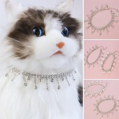 Pet Products Puppy Accessories Pearl Necklace Rhinestone Dog Bell Cat Jewelry Pet Pearl Collar