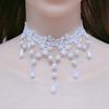 Women Party Necklace Hollow Out Lace Faux Pearl Decor Tassel Prom Cosplay Halloween Carnival Choker Wedding Performance Neck Jewelry