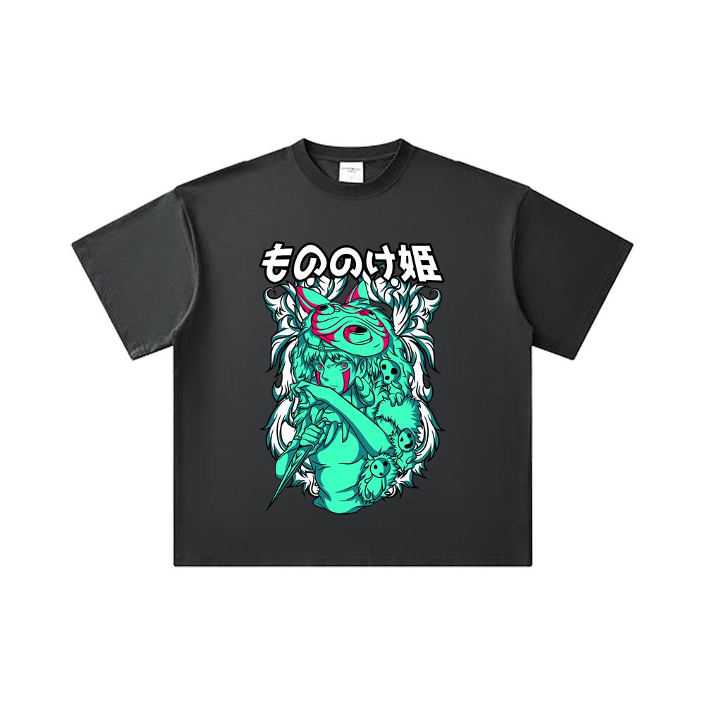 260 GSM Double Yarn 32 Count 100% Cotton Ghibli V5 Princess Mononoke Print Unisex Heavy Cotton T Shirt