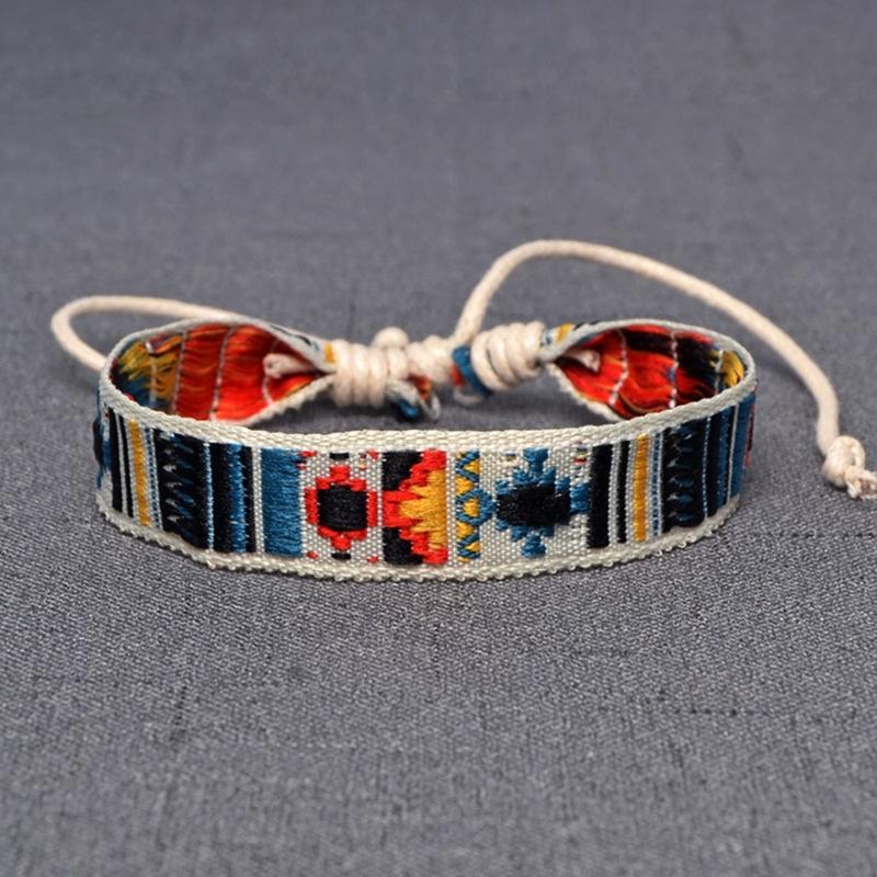 Strawberry Flower Embroidered Bracelet Bohemia Style Weave Rope Friendship Bracelets Handmade Charm Bangles Jewelry