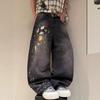 American Retro Full-print Wide-leg Jeans, New Men's Design Straight Loose Jeans