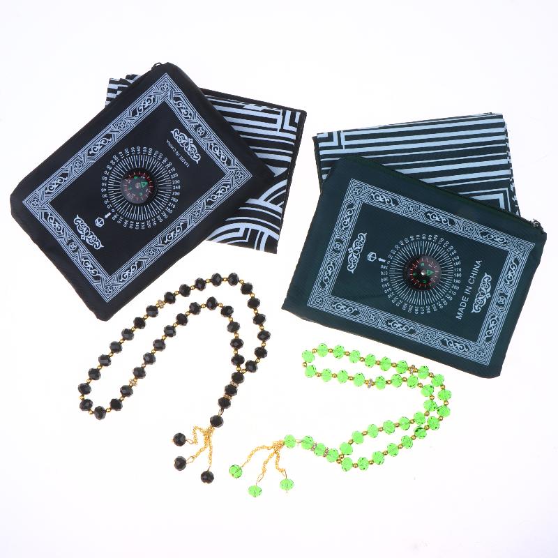 Islamic Prayer Mat Portable Travel Foldable Prayer Rug With Beads for Muslim Office Business Trip Worship