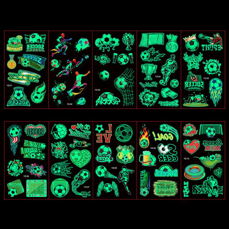 10Pcs Soccer Party Luminous Tattoo Stickers Kids Sports Football Theme Birthday Party Decoration Supplies Gift for Guests