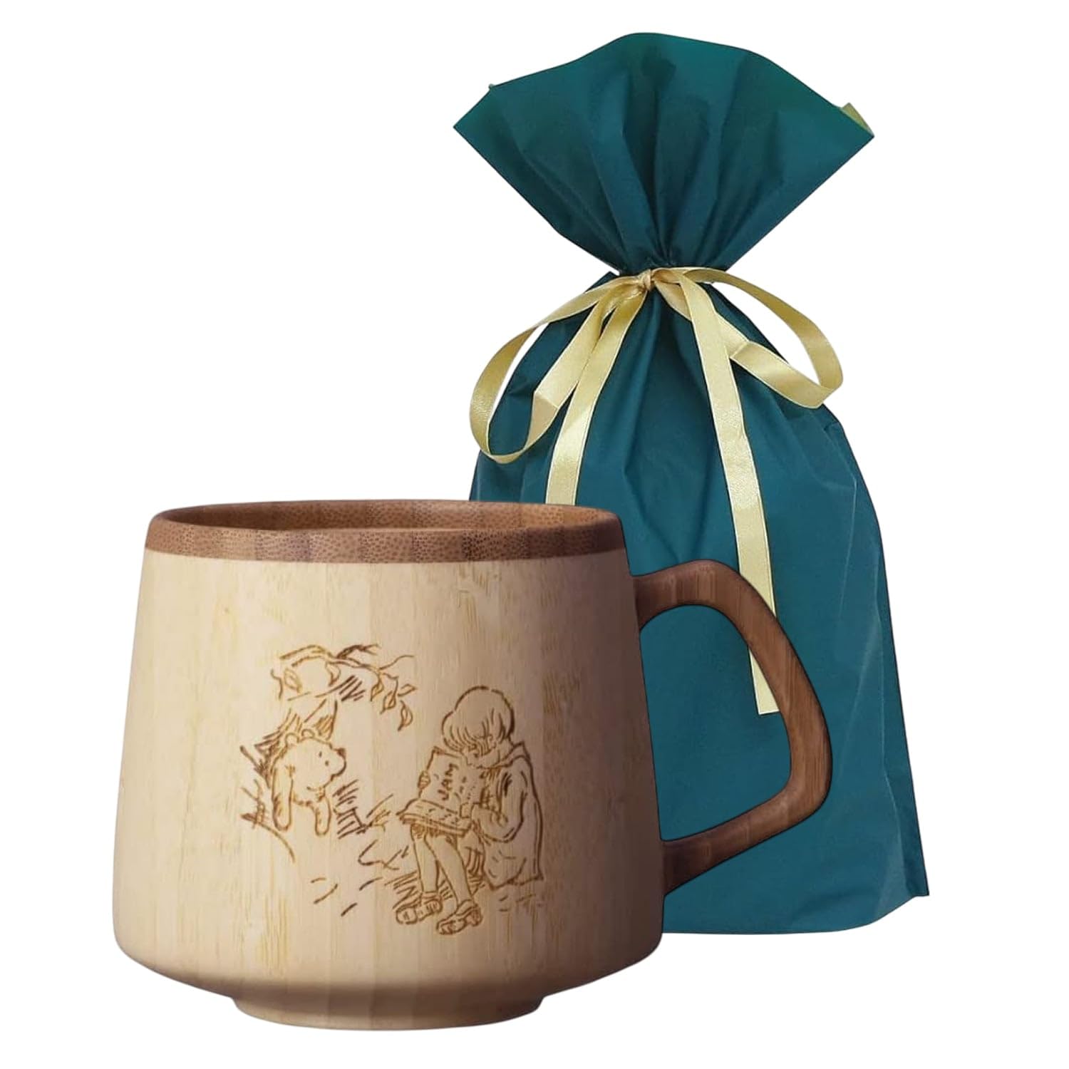 

[Set] 2-Piece Set (RIVERET CLASSIC POOH French Mug, 310ml, Bamboo, Dishwasher Safe, RV-207WCP, and Gift Bag with Ribbon)