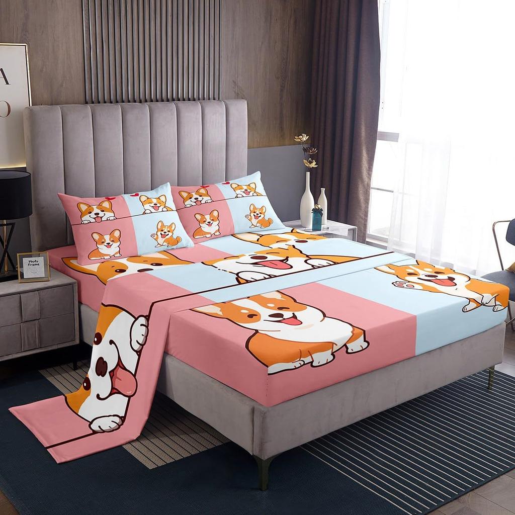 Dog Footprint Bone Pattern Bed Hat Four-piece Bedding Set Bedroom Dormitory Bedding Decoration