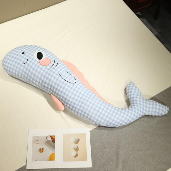 Plush Whale Body Pillow Checkered Healing Stress Relief Pillow Long Hugging Pillow for Side Sleepers And Cuddling