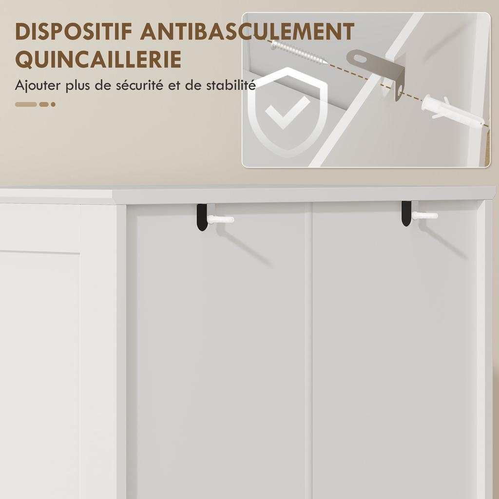 High Kitchen Sideboard, Acrylic Display Cabinet, 4 Doors, 10 Compartments, 60 x 40 x 162 cm, White