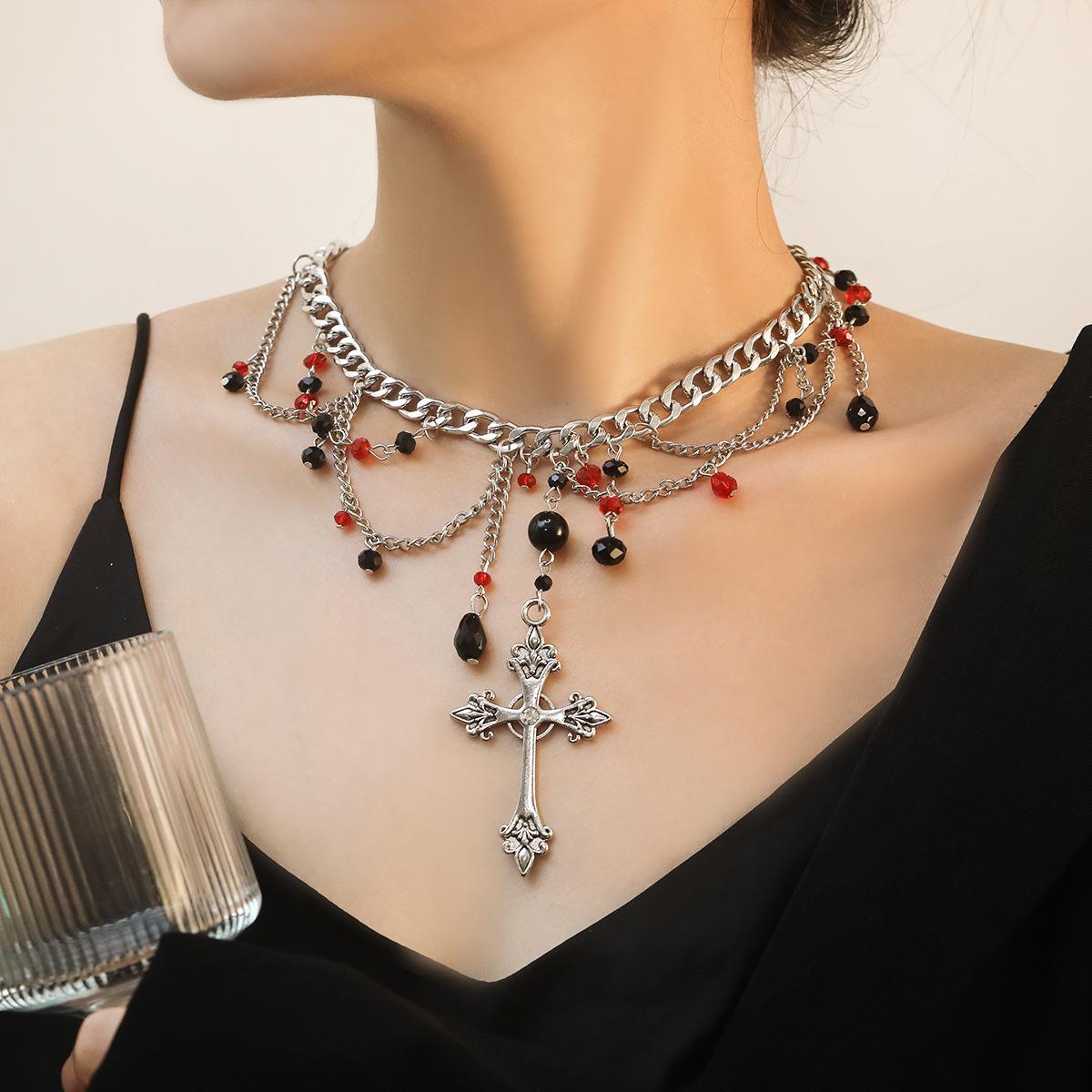 

Hip Hop Necklace Cross Pendant Dark Collarbone Chain Gothic Sweet Cool Necklace Niche