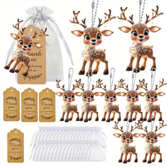 10 Sets Christmas Party Favors Cute Deer Acrylic Hanging Ornaments with Thank You Tags And Gift Bags Christmas Souvenirs Gifts for Party Decor