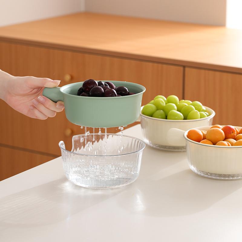 Double-Layer Fruit Washing And Draining Basket Mini Small Washing Basin for Vegetable Food Plastic Fruit Plate Water Ladle