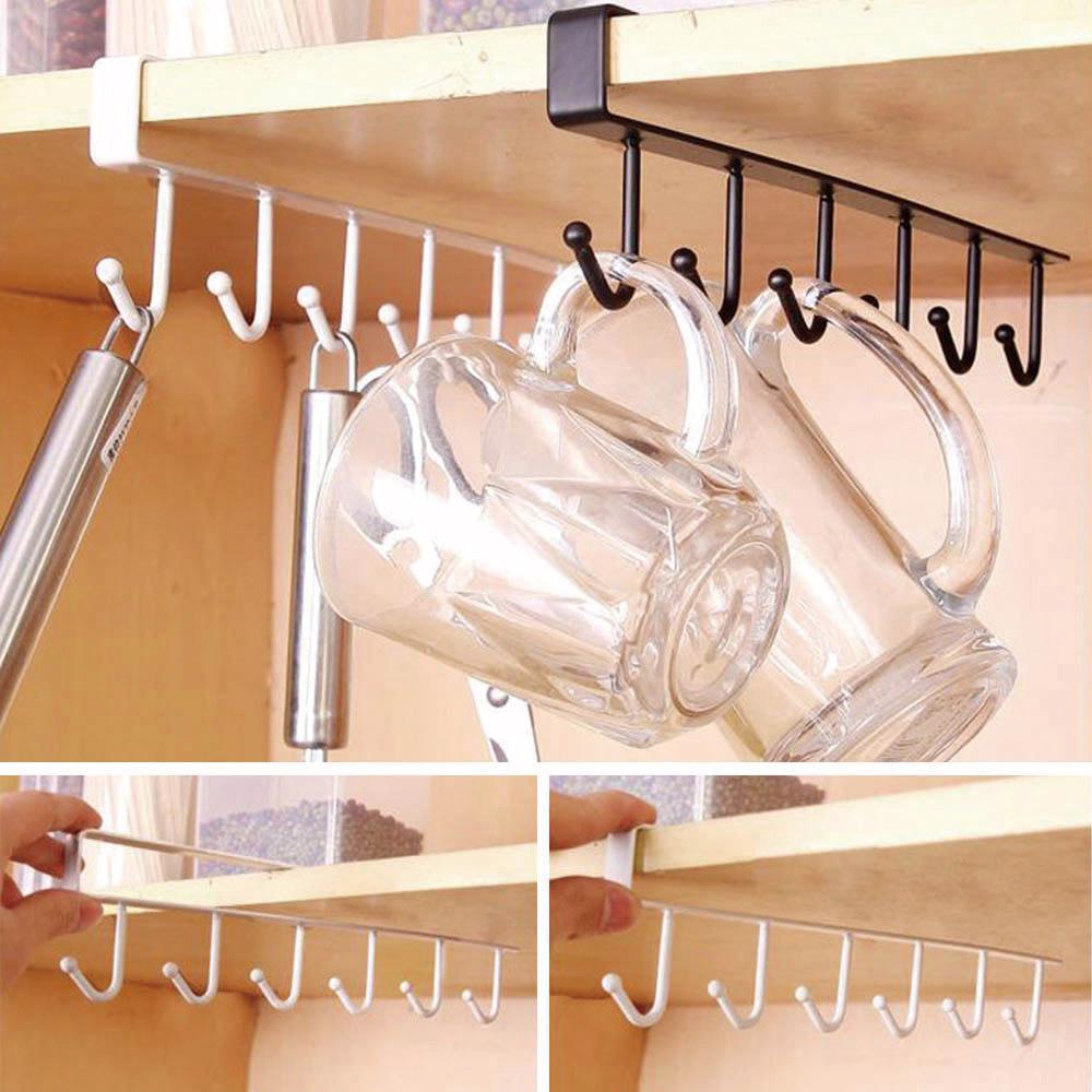 Iron Kitchen Storage Rack Cupboard Hanging Hook Shelf Dish Hanger Chest Storage Shelf With 6 Hooks