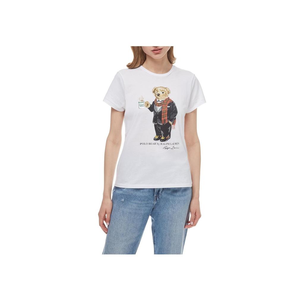 Polo Ralph Lauren Logo Bear Print Casual Crew Neck T-Shirt Women T-Shirts White 211823687-002