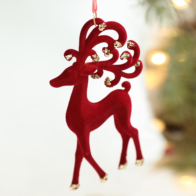 Red Flocking Christmas Bow Wreath Bell Christmas Tree Snowfall Elk Pendant Hanging Ornament Navidad 2025 Noel Home Party Decor