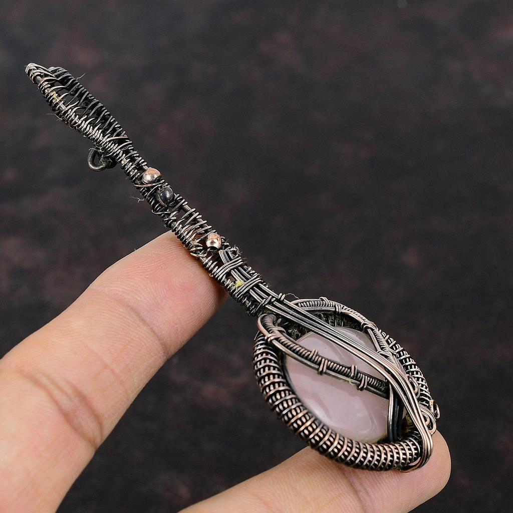 Rose Quartz Pendant Copper Wire Wrapped Pendant Guitar Pendant Copper Jewelry Handmade Pendant Gemstone Pendant Gift For Mother Wire Jewelry