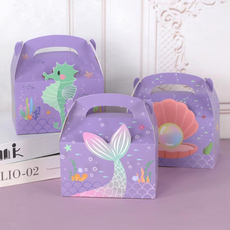 6Pcs Mermaid Tail Paper Gift Box Candy Cookie Snack Packaging Boxes Kids Little Mermaid Theme Birthday Party Decoration Supplies
