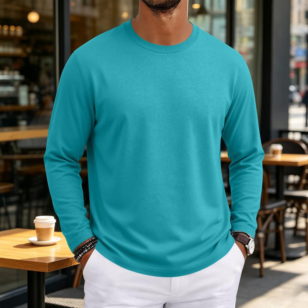 T-shirt da uomo a maniche lunghe con scollo morbido per uso casual quotidiano