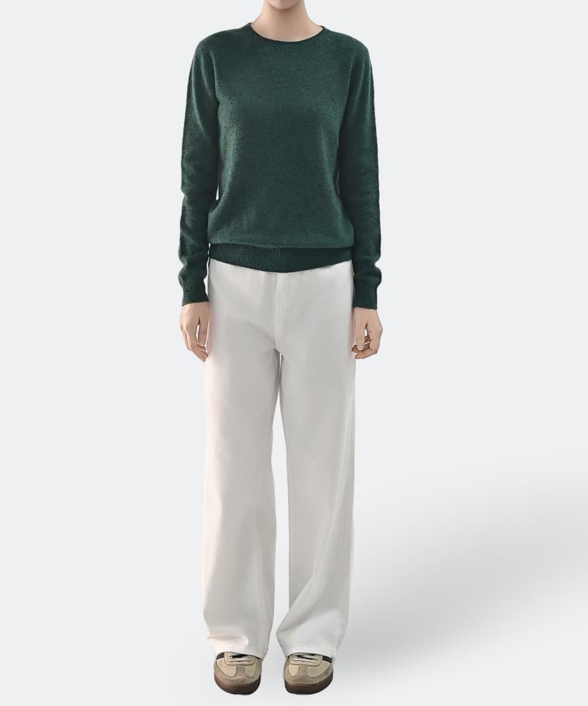 Keulleiseu 100% Wool Heather Round Neck Knit Sweater_Brown