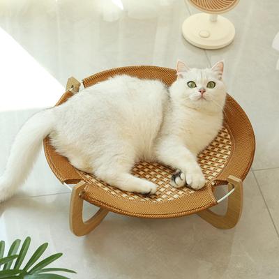 Sommer Katzenbett Atmungsaktives Kühles Bett für Kätzchen Holz Katzenhängematte Haustiermatte Schlafbett