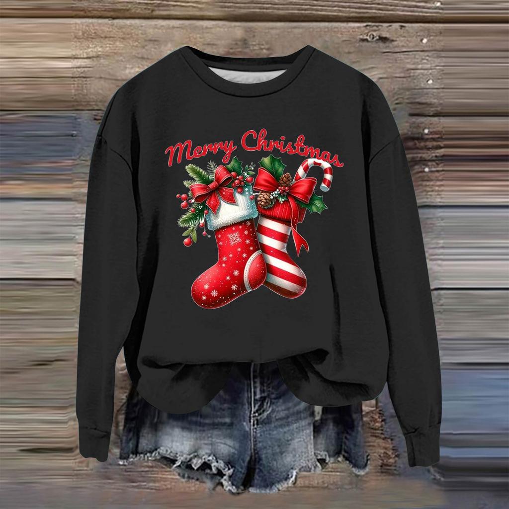 Women's Fashion Casual Long Sleeve Loose Christmas Printed Sweatshirt