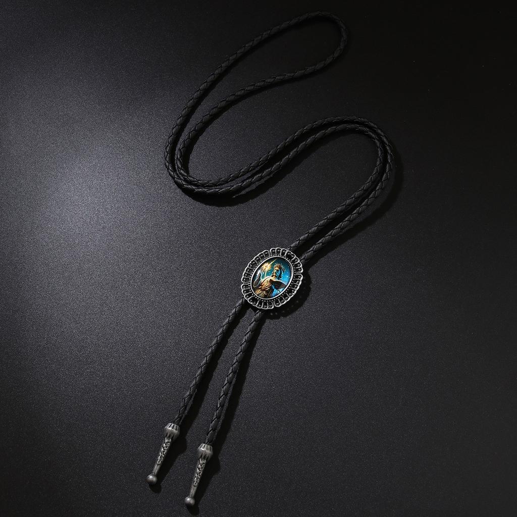 Vintage Round Leather Cord Pendant Necklace With Unique Fingerprint Design Bohemian Statement Jewelry For Women