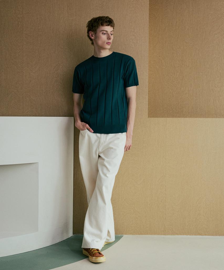 NODU Round Ribbed Short Sleeve Knit [Green]