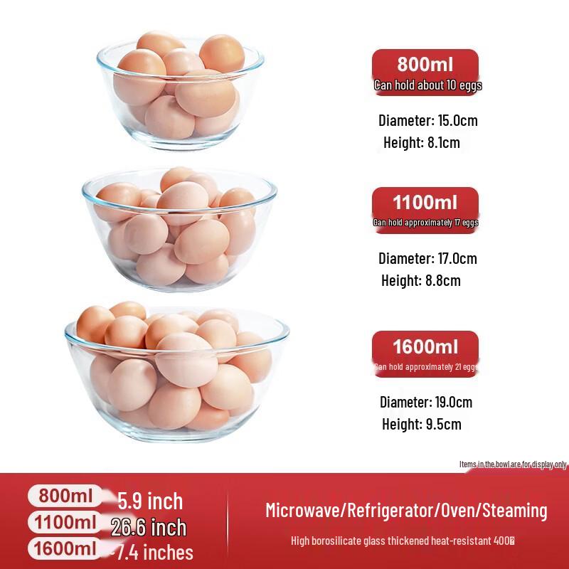 Yude 3-Piece Heat-Resistant Glass Bowl Set