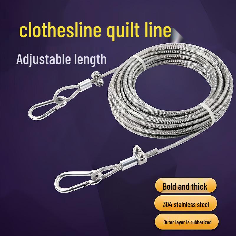 Bold Stainless Steel Plastic-Coated Waterproof Clothesline – Rustproof Outdoor Drying Rope for Quilts, Curtains, and Clothes