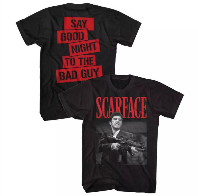 Scarface Tony Montana Say Goodnight to the Bad Guy Slogan Men s T Shirt M