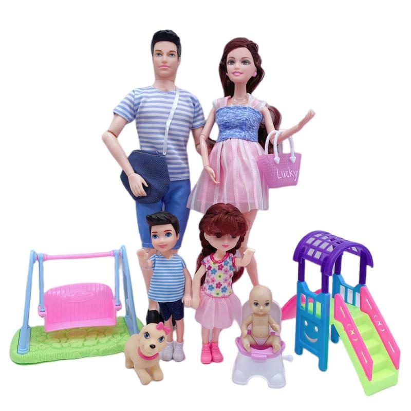 Набор Счастливая семья Беременная мама Папа Кукла Младенец Коляска Кровать Игрушка Аксессуары Playground